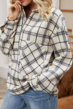 Casual Plaid Split Joint Zipper Turndown Collar Tops