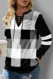 Casual Plaid Split Joint Cross Straps O Neck Tops