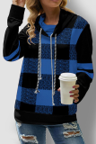 Casual Plaid Split Joint Draw String Turndown Collar Tops