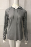 Casual Patchwork Draw String  Contrast Hooded Collar Tops