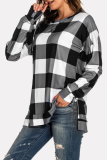 Casual Plaid Split Joint Slit O Neck Tops
