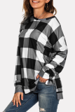 Casual Plaid Split Joint Slit O Neck Tops