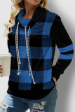 Casual Plaid Split Joint Draw String Turndown Collar Tops