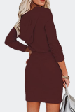 Elegant Solid Draw String Zipper Hooded Collar Dresses