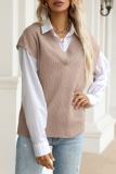 Casual Solid Split Joint V Neck Tops