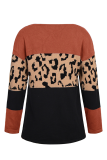 Casual Leopard Patchwork Contrast O Neck Tops