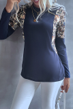 Casual Print Split Joint O Neck Tops