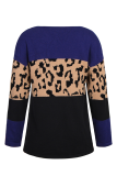 Casual Leopard Patchwork Contrast O Neck Tops