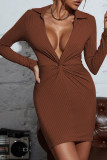 Fashion Street Solid Split Joint V Neck One Step Skirt Dresses