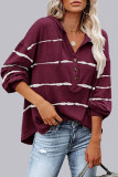Fashion Casual Striped Split Joint V Neck T-Shirts