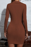 Fashion Street Solid Split Joint V Neck One Step Skirt Dresses