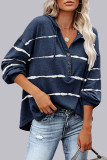 Fashion Casual Striped Split Joint V Neck T-Shirts