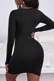 Fashion Street Solid Hollowed Out O Neck Wrapped Skirt Dresses