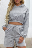 Casual Street Solid Split Joint Frenulum Hooded Collar Long Sleeve Two Pieces