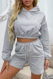 Casual Street Solid Split Joint Frenulum Hooded Collar Long Sleeve Two Pieces