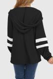 Casual Striped Split Joint Draw String Hooded Collar Tops
