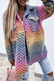 Fashion Street Gradual Change Patchwork Buckle Turndown Collar Outerwear