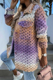 Fashion Street Gradual Change Patchwork Buckle Turndown Collar Outerwear