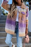 Fashion Street Gradual Change Patchwork Buckle Turndown Collar Outerwear
