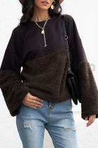 Casual Patchwork Basic  Contrast O Neck Tops
