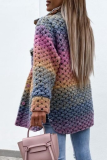 Fashion Street Gradual Change Patchwork Buckle Turndown Collar Outerwear