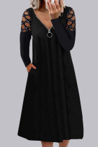 Fashion Casual Solid Split Joint V Neck A Line Dresses