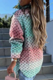Fashion Street Gradual Change Patchwork Buckle Turndown Collar Outerwear
