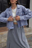 Fashion Street Solid Tassel Buckle Turndown Collar Long Sleeve Loose Denim Jacket