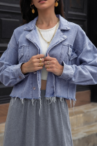 Fashion Street Solid Tassel Buckle Turndown Collar Long Sleeve Loose Denim Jacket