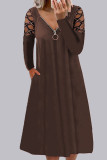 Fashion Casual Solid Split Joint V Neck A Line Dresses