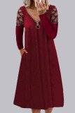 Fashion Casual Solid Split Joint V Neck A Line Dresses