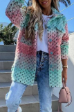 Fashion Street Gradual Change Patchwork Buckle Turndown Collar Outerwear