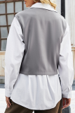 Casual Solid Split Joint Buttons V Neck Tops