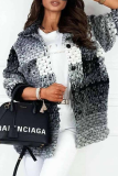 Fashion Street Gradual Change Patchwork Buckle Turndown Collar Outerwear