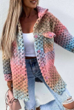 Fashion Street Gradual Change Patchwork Buckle Turndown Collar Outerwear