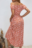 Fashion Street Print Split Joint Off the Shoulder A Line Dresses