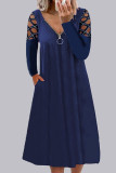 Fashion Casual Solid Split Joint V Neck A Line Dresses
