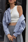 Fashion Street Solid Tassel Buckle Turndown Collar Long Sleeve Loose Denim Jacket