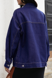 Fashion Street Solid Buckle Turndown Collar Long Sleeve Loose Denim Jacket