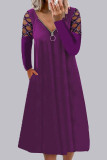 Fashion Casual Solid Split Joint V Neck A Line Dresses