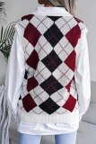 Casual Plaid Geometric  Contrast V Neck Tops Sweater