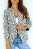 Casual Street Plaid Split Joint Buckle Turn-back Collar Outerwear
