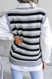 Fashion Casual Striped Split Joint V Neck Tops