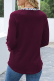 Casual Leopard Hollowed Out Split Joint O Neck Tops