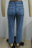 Street Solid Tassel Ripped Straight Bottoms