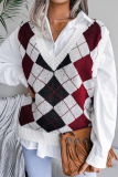 Casual Plaid Geometric  Contrast V Neck Tops Sweater