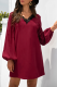 Casual Patchwork Lace  Contrast V Neck A Line Dresses