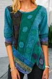 Fashion Casual Print Asymmetrical O Neck T-Shirts