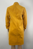 Street Solid Pocket Buttons Turn-back Collar Outerwear