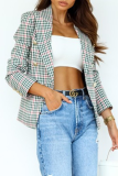 Casual Street Plaid Split Joint Buckle Turn-back Collar Outerwear